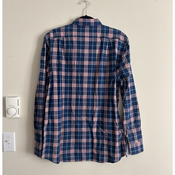 J. McLaughlin Mens‎ Large Trim Fit Casual Button Up Shirt Plaid Preppy Red Blue - Picture 6 of 7